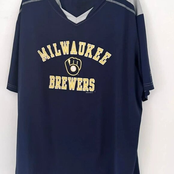 Milwaukee Brewers Men's XXL Blue Gray V-Neck T-Shirt MLB Baseball Fan Tee - Picture 2 of 5